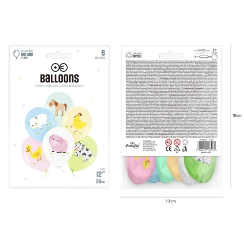 Balony dekoracja zwierzęta farma świnka mix 6x